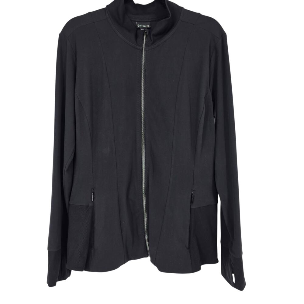 Athleta Black Shanti Salutation Powervita Full Zip Yoga Jacket W/ Pockets Sz XL